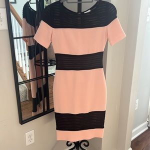 Cache fitted Mesh Sheath Midi Dress Pink Dress Colorblock 0